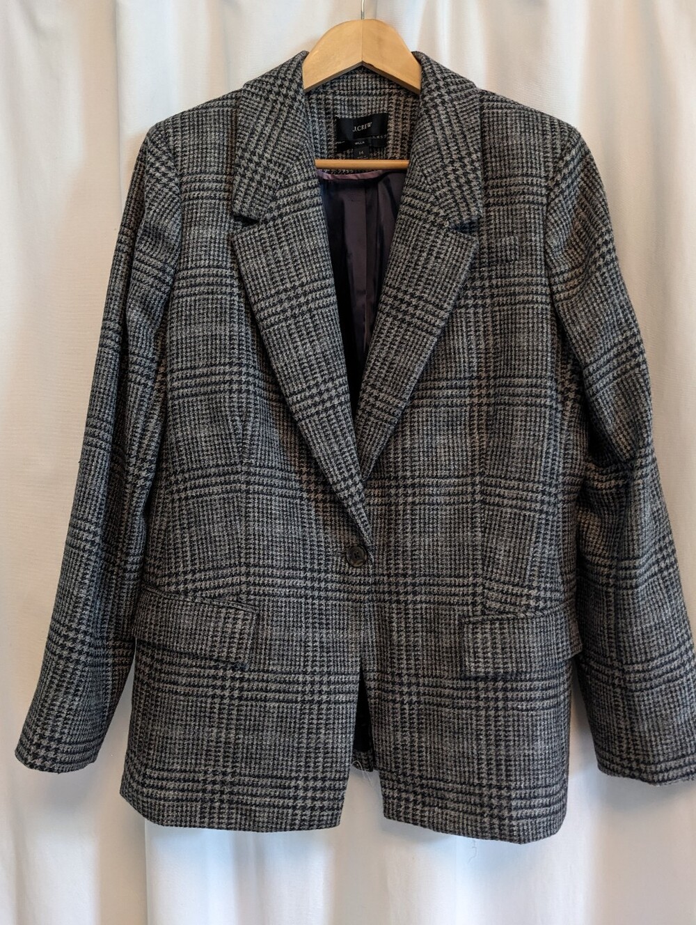 J. Crew Willa Blazer in Houndstooth 100% Wool Size 14 Career Office Workwear
